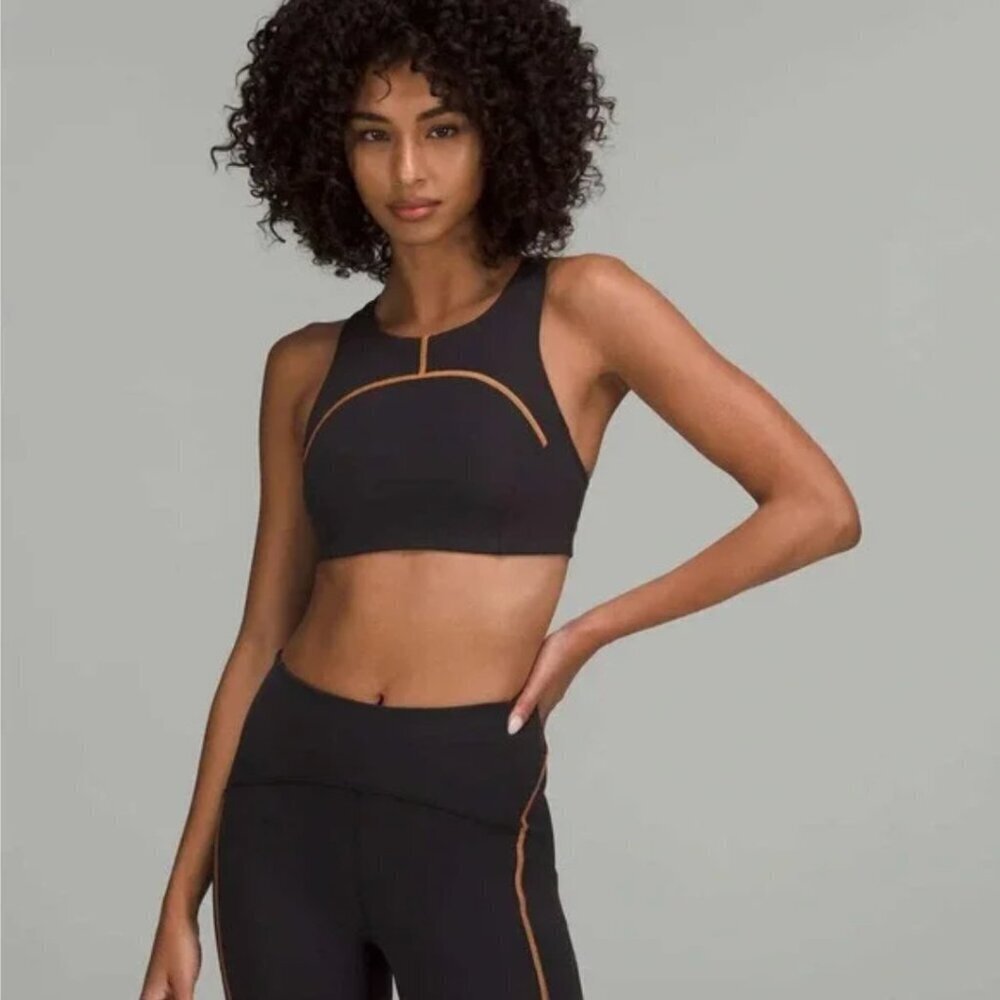 142 Lululemon Tough Train High Neck Bra C/D Cup Black Orange Soda